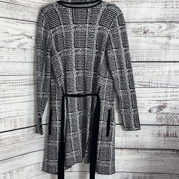 belldini cardigan womens Size petite Small belted Duster Knit striped Sweater - Picture 7 of 11